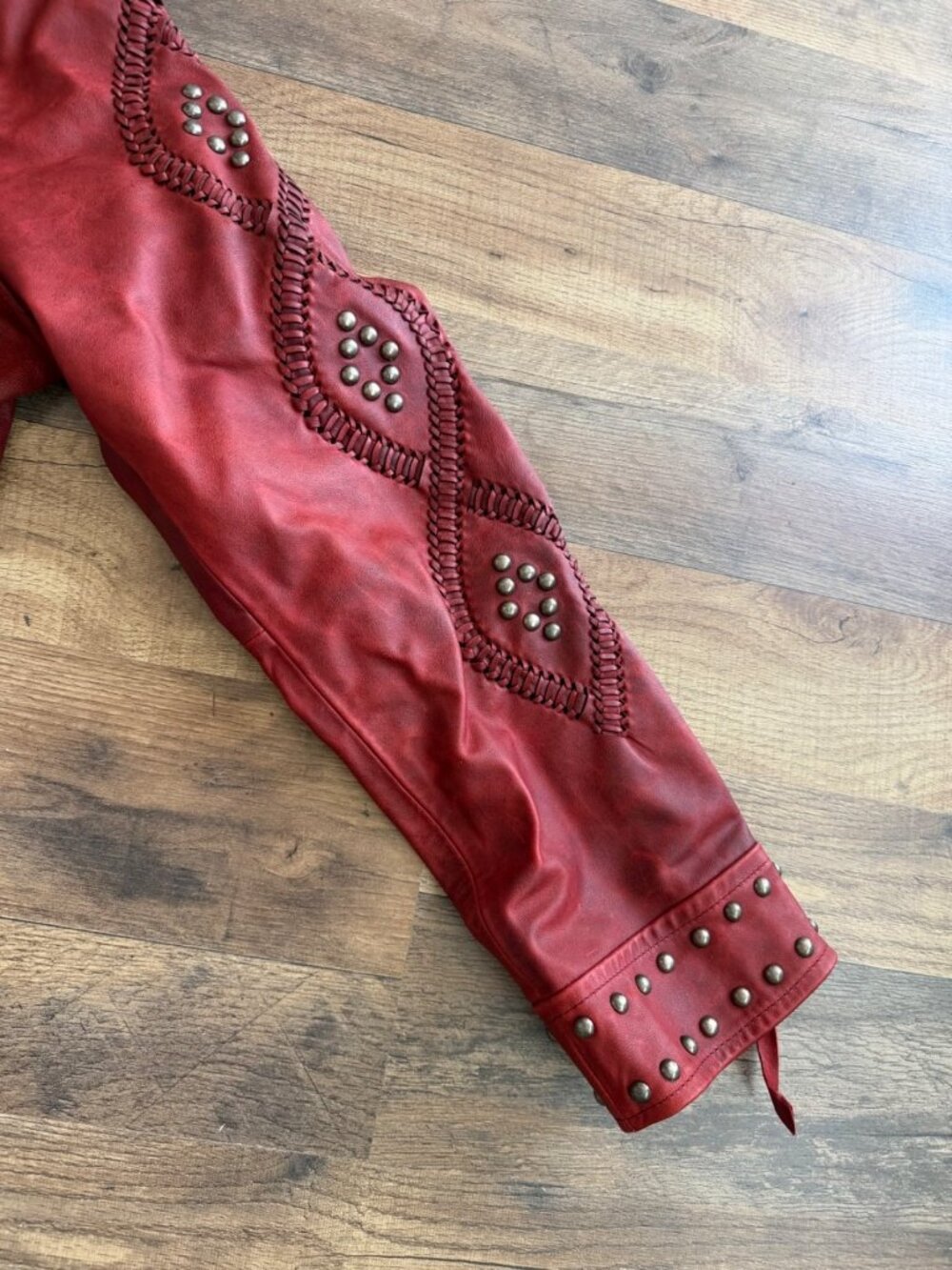 Lane Boots COSSETTE Red Leather Jacket Western Cowgirl Biker Bomber Coat Size XL - Picture 7 of 14